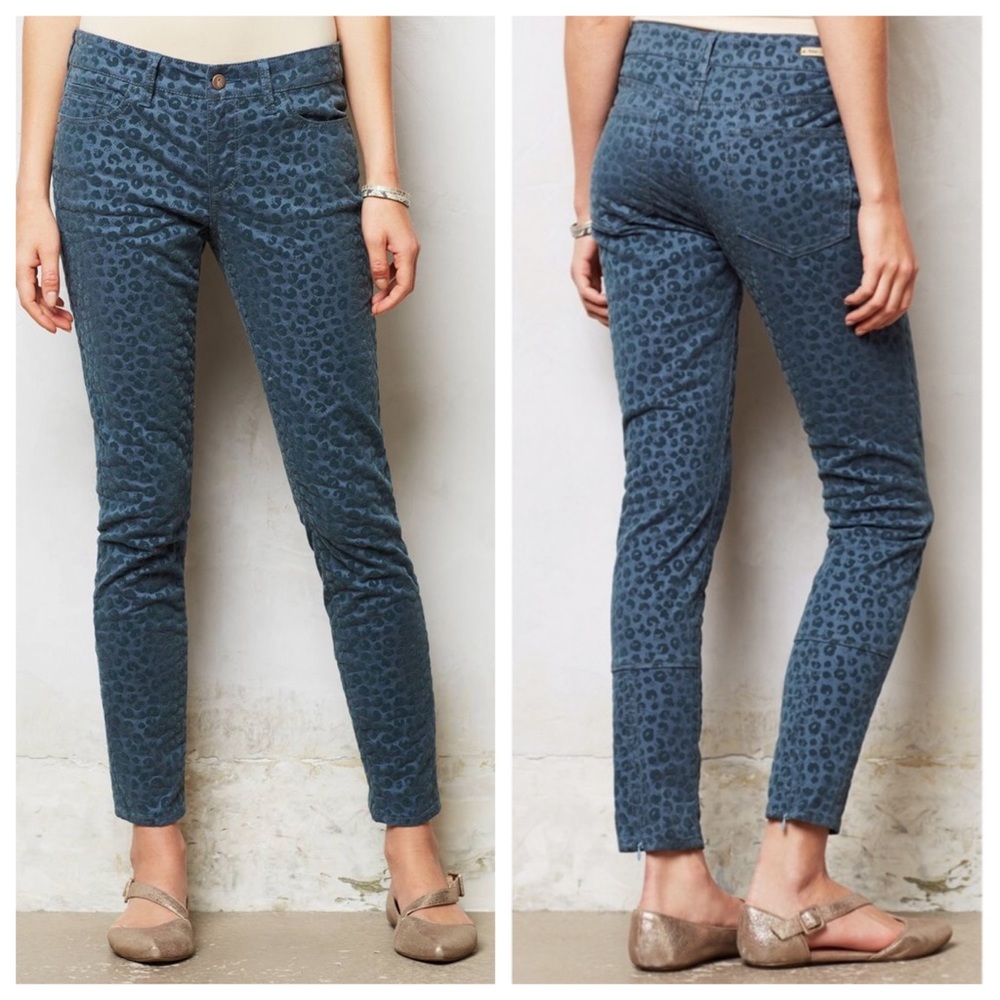 Pilcro Anthropologie Stet Ankle Flocked Velvet Leopard Jeans in Blue Size 26
